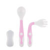 Pink curved 1fork and 1spoon